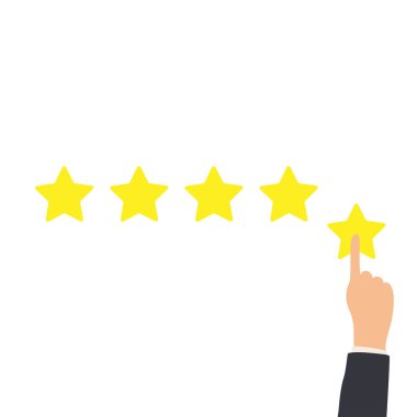 Müşteri Deneyimi Konsepti. Beş yıldızlı el gösterimi arka planda mükemmel reyting, kopyalama alanı. raster