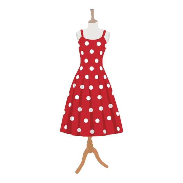 红色连衣裙 上面有圆点 穿着红色衣服的女模特 女孩的定制舞会礼服 去年夏天的衣服有售 — 图库照片