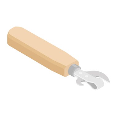 Beyaz arkaplanda izole edilmiş klasik şekil konserve açacağı. Mutfak aletleri. raster. İzometrik görünüm