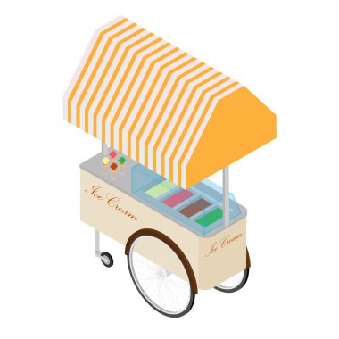 Dondurma arabası raster beyaz izometrik görüntüde izole.