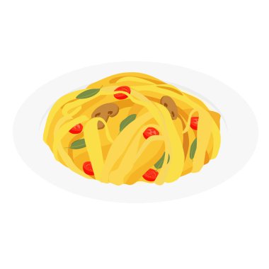 Domates soslu İtalyan spagettisi, mantar, peynirli parmesan ve fesleğen..