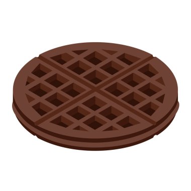 Beyaz arka plan izometrik görüşe izole edilmiş taze çikolatalı Belçika waffle 'ı. raster