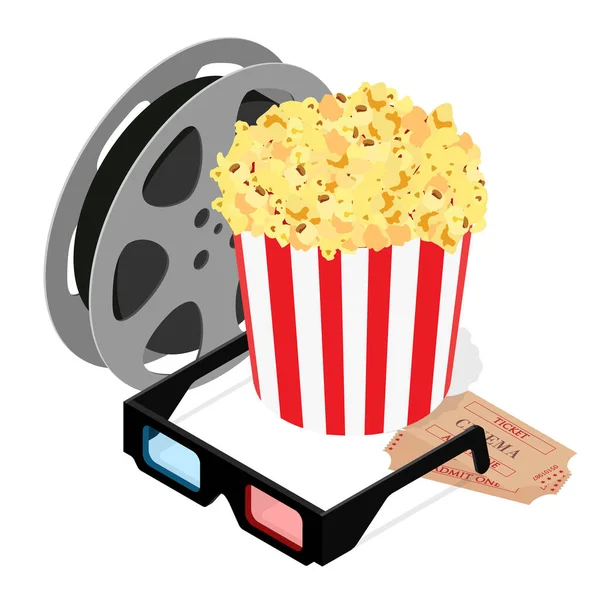 Kino Online Film Artystyczny Oglądanie Popcornem Okulary Film Strip Koncepcji — Zdjęcie stockowe
