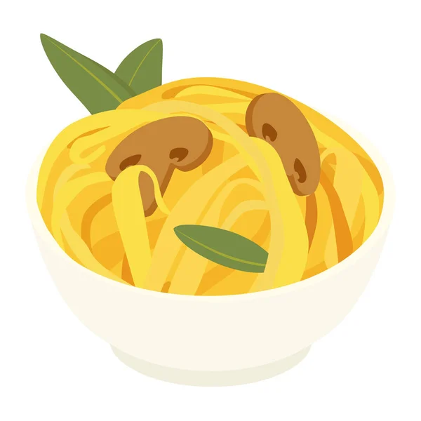 Nudelspaghetti mit Pilzen und Basilikum — Stockfoto