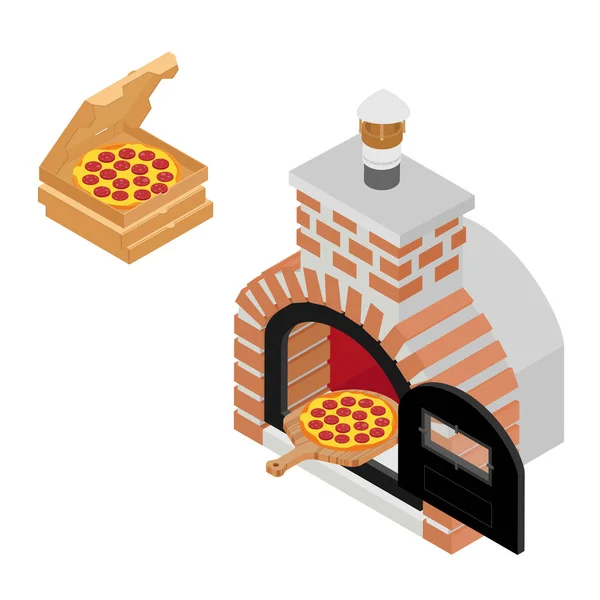 Італійська піца на дерев'яній дошці, приготована в печі і піцерії в картонній коробці для ресторанів або піцерій. — стокове фото