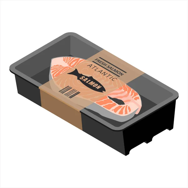 Çiğ somon balığı bifteği paketleme tasarımı — Stok fotoğraf