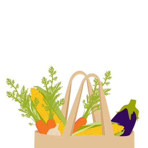 健康食品背景。素食健康素食在纸袋蔬菜白色，复制空间，横幅. — 图库照片