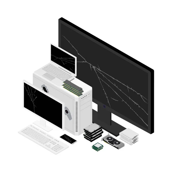 Elektronische Afgedankte Apparatuur Afvalbeheerconcept Isometrische Sluier Raster — Stockfoto