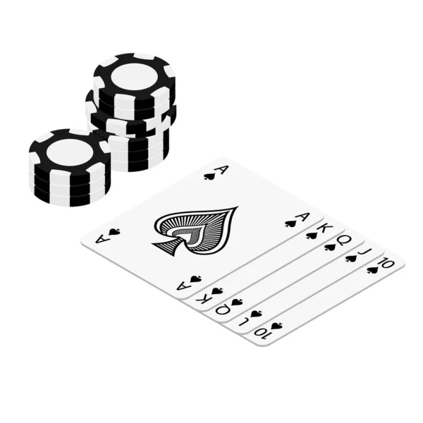 Παίζοντας Χαρτιά Και Πόκερ Μάρκες Καζίνο Έννοια Λευκό Φόντο Ισομετρική — Φωτογραφία Αρχείου