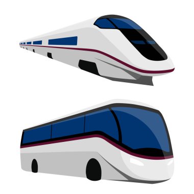 Vektör taşımacılığı beyaz arkaplanda izole edildi. Otobüs ve tren.