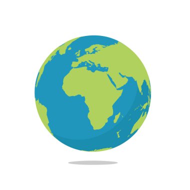 Dünya küresi beyaz arka planda izole edildi. Düz Dünya ikonu. Vektör illüstrasyonu.