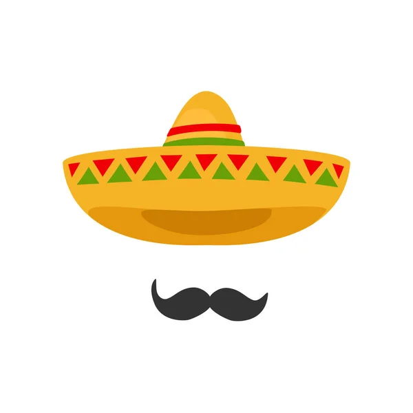 Moustache Chapeau Sombrero Mexicain Cinco Mayo Fête Des Fêtes Accessoire — Image vectorielle