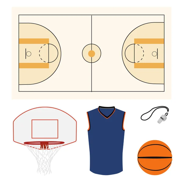 Μπάσκετ Διάνυσμα Εικονίδιο Που Μπάλα Μπάσκετ Στεφάνι Σφύριγμα Δικαστήριο Και — Διανυσματικό Αρχείο