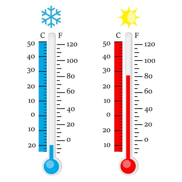 Ikon Termometer Celsius Dan Fahrenheit Mengukur Suhu Panas Dan Dingin - Stok Vektor