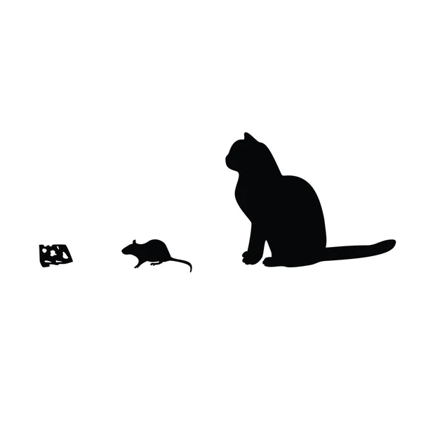 Souris, chat, silhouette fromage — Image vectorielle