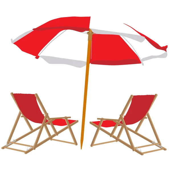 Chaise de plage et parapluie — Image vectorielle