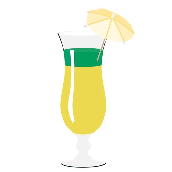 Yellow and green cocktail with umbrella — Stock Vector