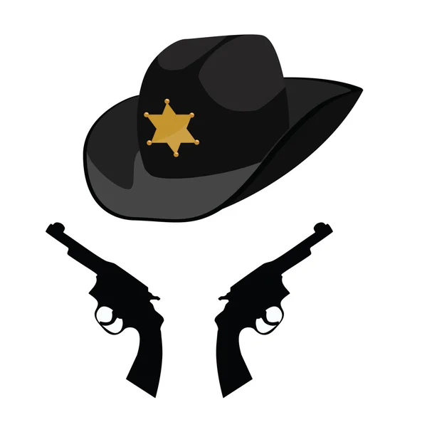 Sheriff hat and revolver — Stock Vector
