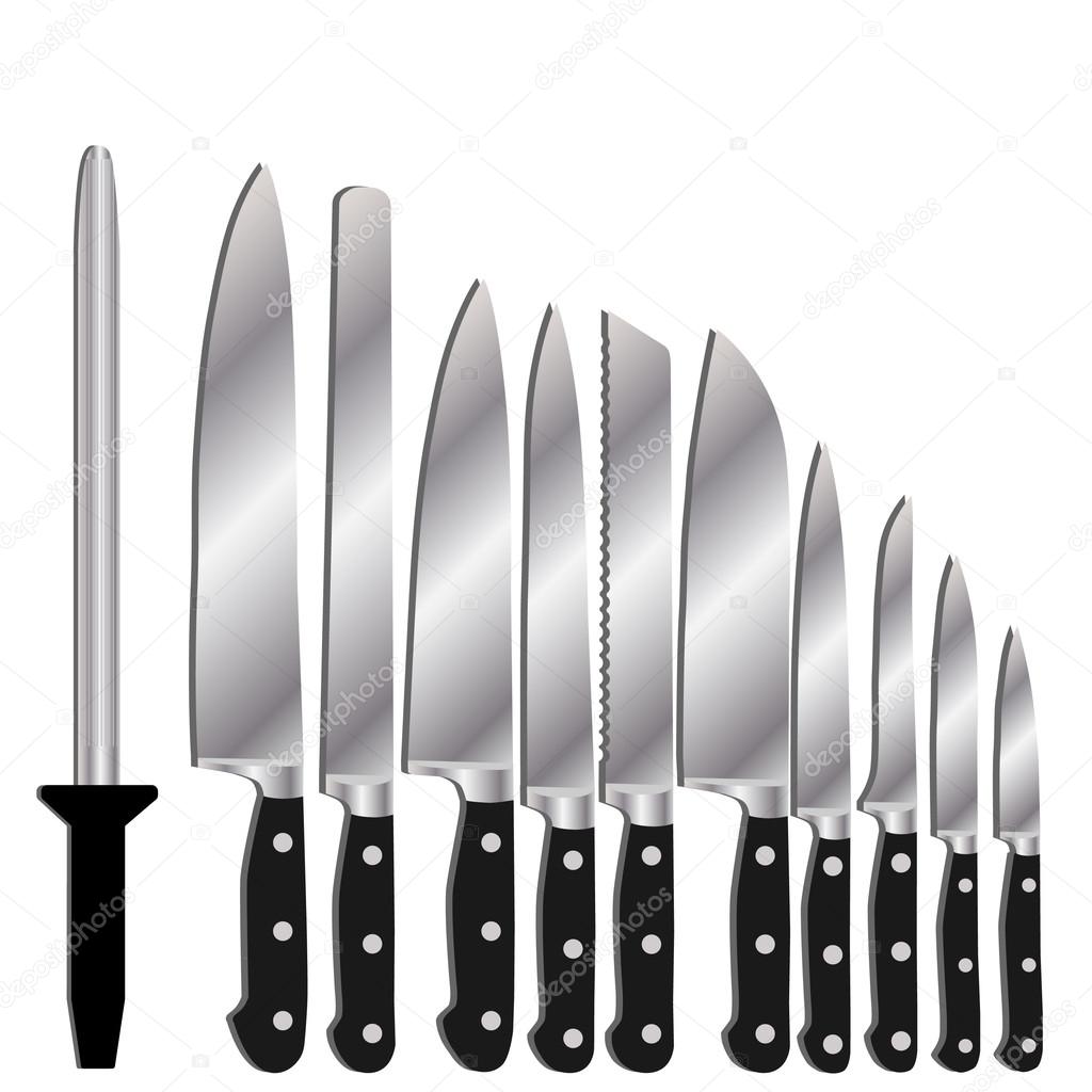 Kitchen knives and knife-sharpener
