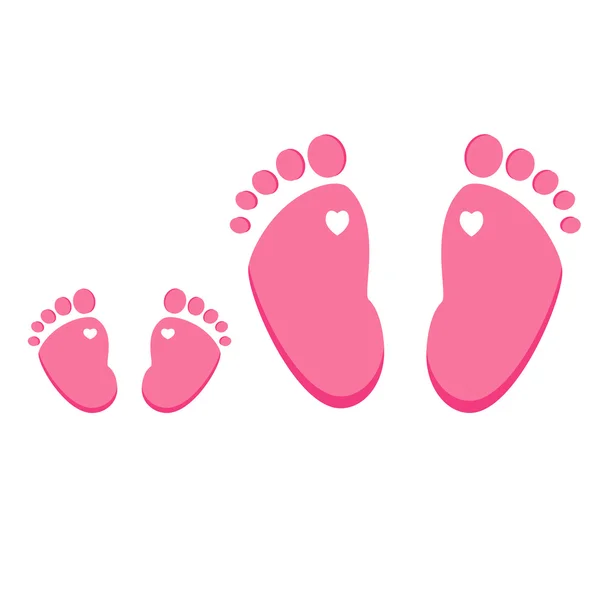 Pink baby and adult footprint — Stock Vector