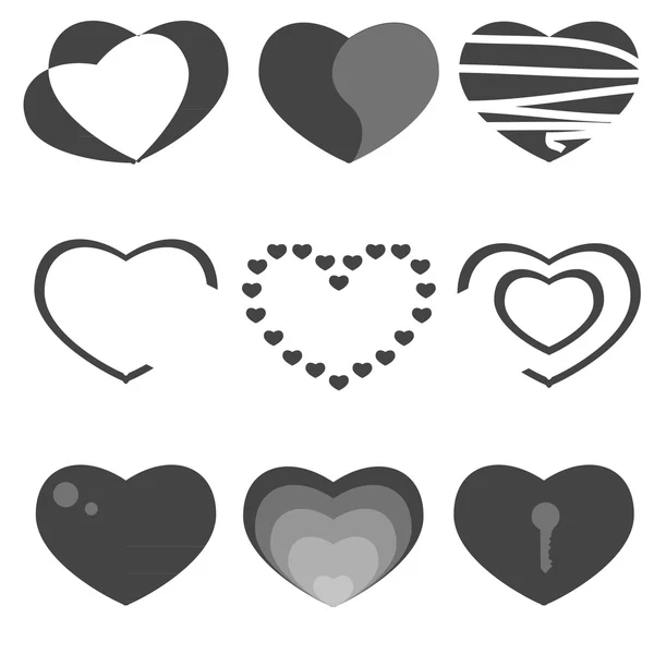 Set von neun Herzsymbolen — Stockvektor