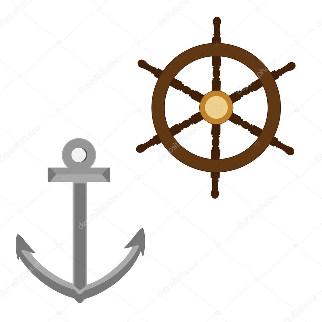 Anchor and  wooden wheel