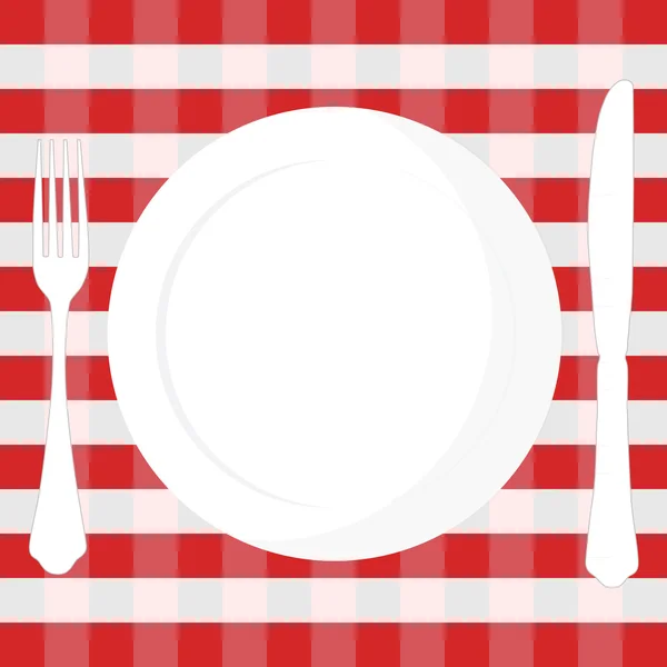 Tablecloth, plate, fork and knife — Stock Vector