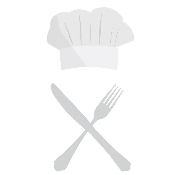 Sombrero, tenedor y cuchillo de cocina — Vector de stock