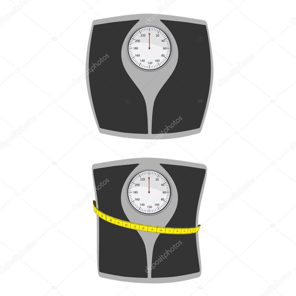 Weighing scales with measuring tape weight loss Vector Image