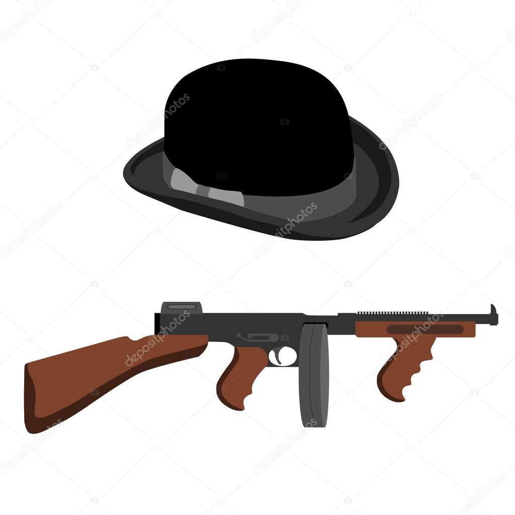 Tommy gun and bowler hat