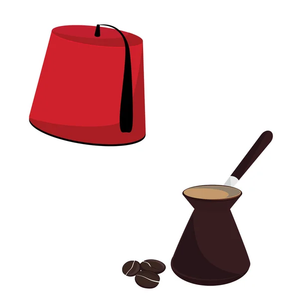 Chapeau turc et cafetière — Image vectorielle