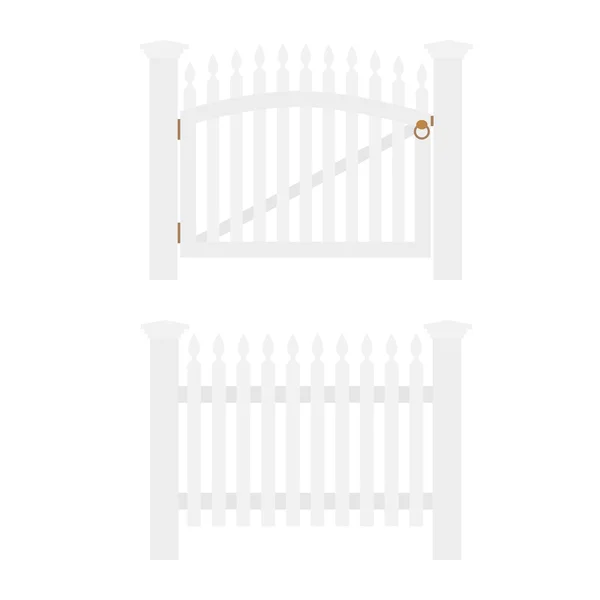 Cerca branca e portão — Vetor de Stock