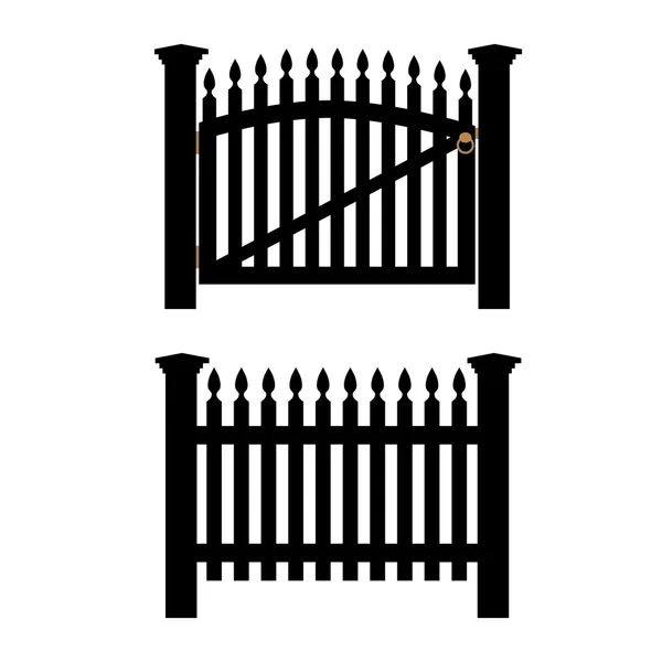 Black fence and gate — Stock Vector