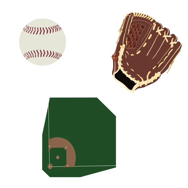 Terrain de baseball, balle et gant — Image vectorielle