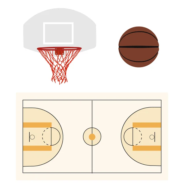 Balle, cerceau et court de basket-ball — Image vectorielle