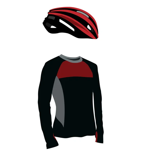 Capacete de bicicleta vermelho e camisa —  Vetores de Stock