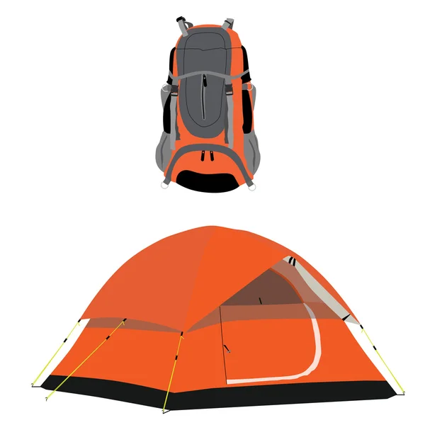 Camping tente et sac à dos — Image vectorielle