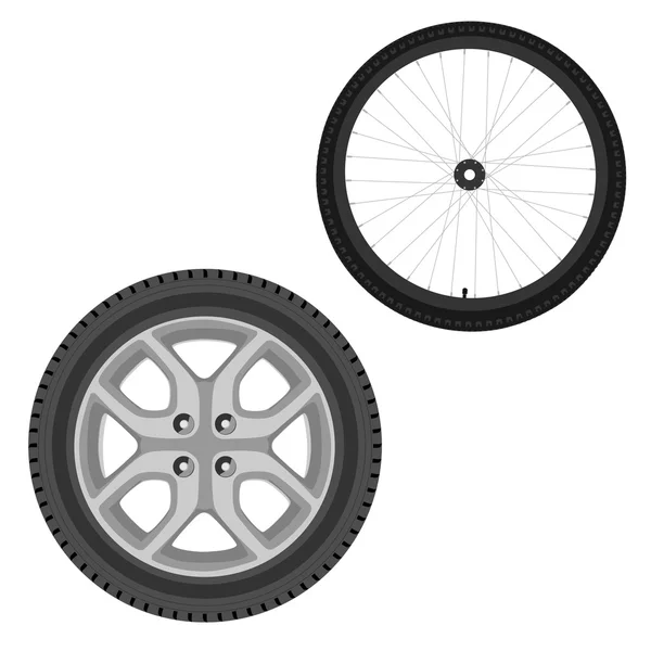 Roue de voiture et vélo — Image vectorielle