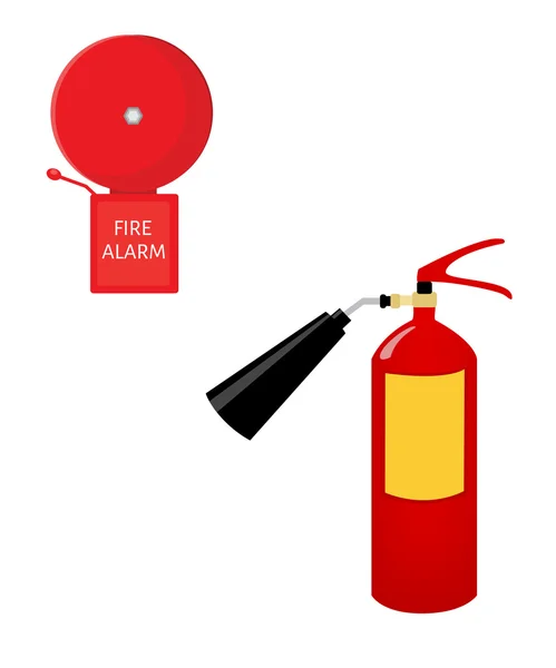 Yangın söndürücü ve alarm zil — Stok Vektör