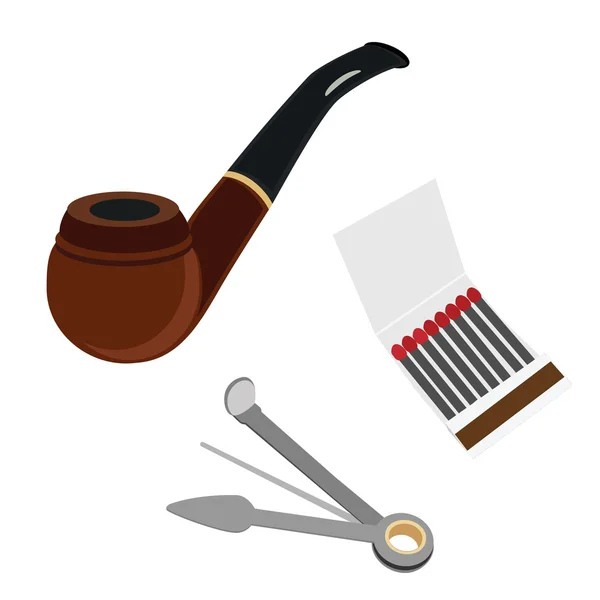 Röka pipa, rengöring av verktyg och tändstickor — Stock vektor
