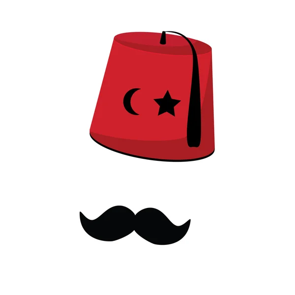 Turkse hoed met snor, ster en halve maan — Stockvector