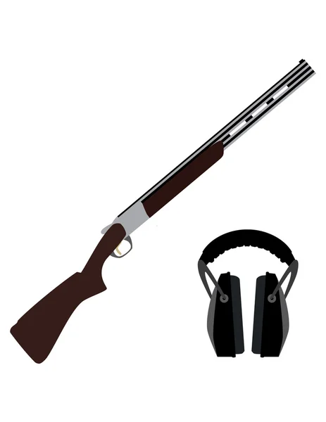 Skeet rifle y auriculares para disparar — Vector de stock