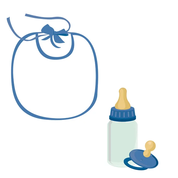 Babete de bebê, garrafa e chupeta para menino —  Vetores de Stock