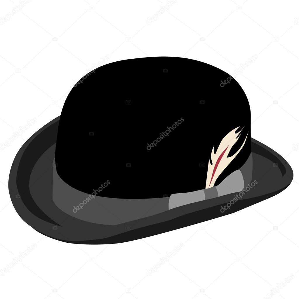 Black bowler hat with feather
