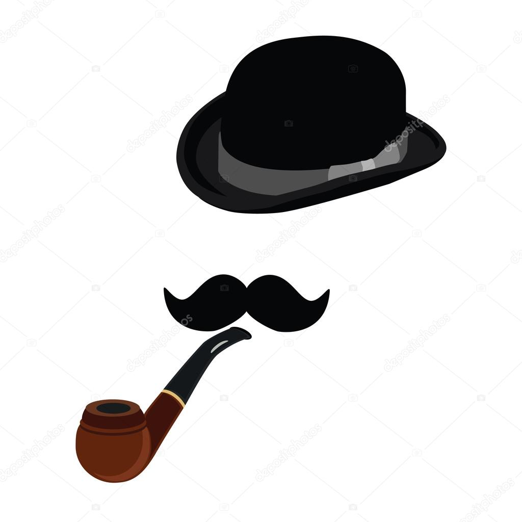 Bowler hat, smoking pipe and mustache