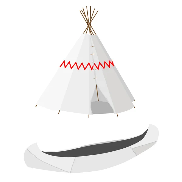 Fehér kajak-kenu és a wigwam — Stock Vector