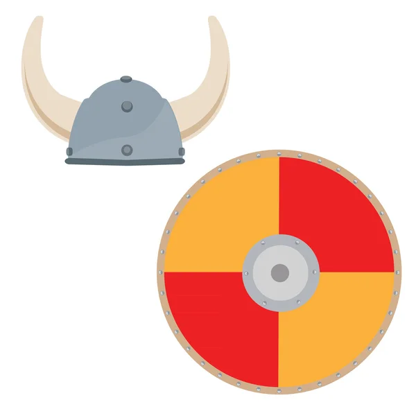 バイキングの帽子および盾 — ストックベクタ