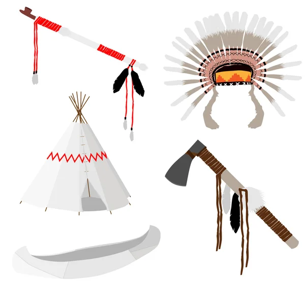 Native american set five icons — Stock Vector