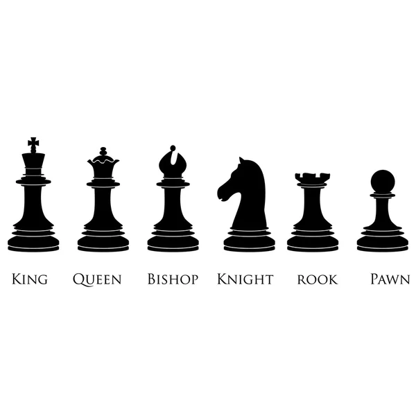 Peças de xadrez preto com nomes —  Vetores de Stock