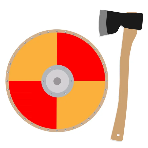 Escudo vikingo y hacha — Vector de stock